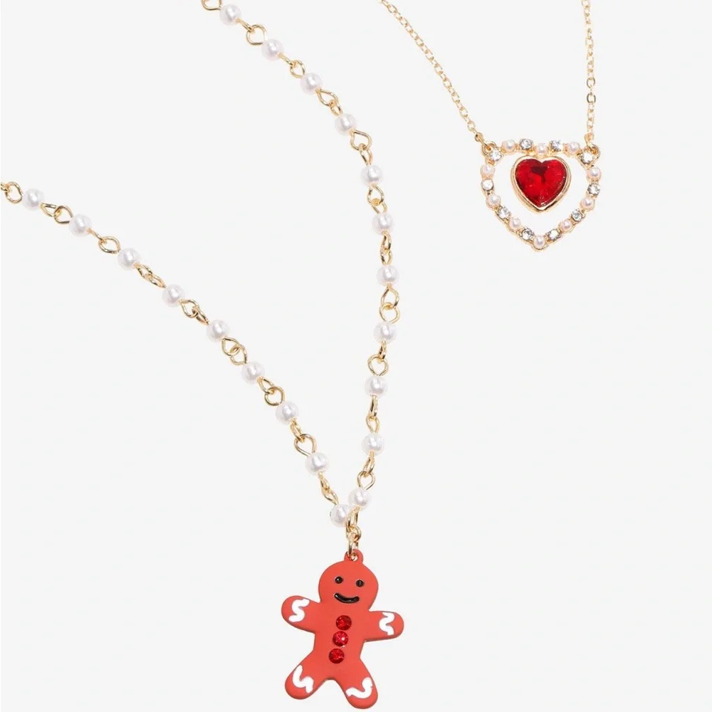 Sweet Society Gingerbread Heart Pearl Necklace Set‎ Hot Topic Christmas Winter